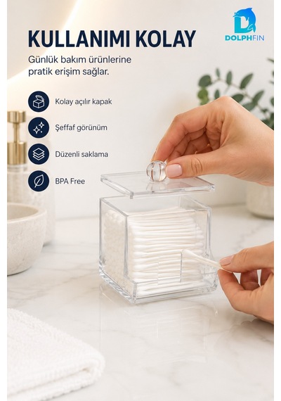 Şeffaf Kapaklı Kulak Çubuğu Ve Pamukluk Banyo Makyaj Organizer Kutusu