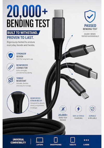 Type C-c Hızlı Şarj Kablosu, 60watt Pd Hızlı Şarj, 1metre, Apple Uyumlu iPhone 15/16/17 Ve Andoid İçin, Siya Standart