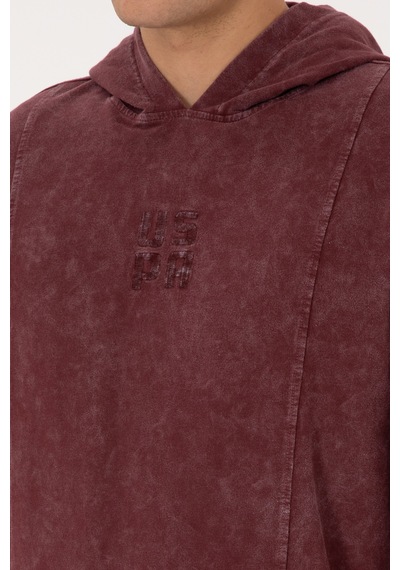 U.S. Polo Assn. Erkek Regular Fit Kapüşonlu Yıkamalı Bordo İnce Sweatshirt 50315493-VR177