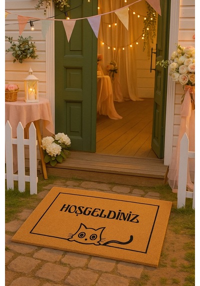 Valerine Life Velür Coco Dokulu Welcome Hoş Geldiniz Kapı Önü Dış Mekan Paspası 45x70cm 27ycm260123 Kahverengi