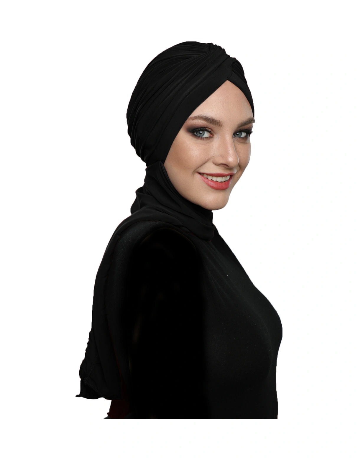 Elysianfidan Çapraz W Atkılı Siyah Hazır Türban Tesettür Bone Siyah