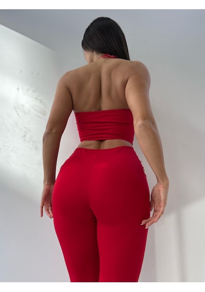 Pink Life Kırmızı Kalp Aksesuarlı Tüy Detaylı İkili Takım Kırmızı
