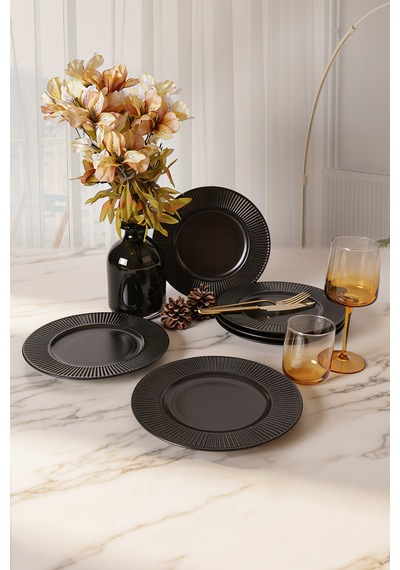Keramika Mat Siyah Myra Pasta Tabağı 22 Cm 6 Adet 956 Siyah