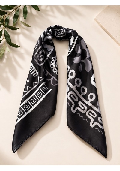 Kumru Studio Siyah Beyaz Desenli Şık Bandana Ve Fular