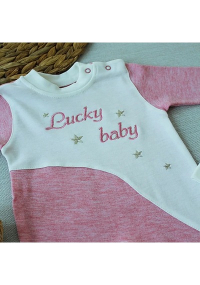 Candar Lucky Baby Nakışlı Çizgili Şapkalı Kız Bebek Tulumu 0-3 / 3-6 Ay Pembe