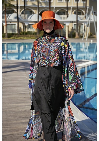 Remsa Mayo Remsa Tesettür Mayo Üzerine Tek Kaftan Kimono Pareo Rp020 Alina Siyah