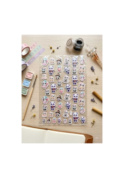 50 Adet Kabartmalı Panda Figürlü Sticker 1 Sayfa Diğer