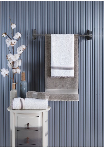 Eponj Home Banyo Havlu Takımı Oscar Mavi-krem 50x85cm 2ad. + 70x140 2ad. Taş-krem