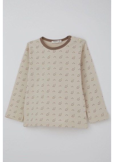Breeze Erkek Bebek Pijama Takımı Desenli Beli Lastikli 9 Ay-3 Yaş, Bej Bej