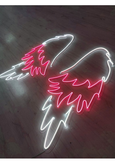 Melek Kanadı Neon Led Tabela Dekoratif Aydınlatma Tek Kanadın Ölçüsü-80x40cm Toplam Ölçü 80x80cm