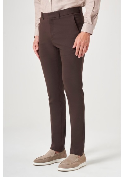 İmza Kahverengi Yan Cep Slim Fit Esnek Chino Pantolon 1003260154