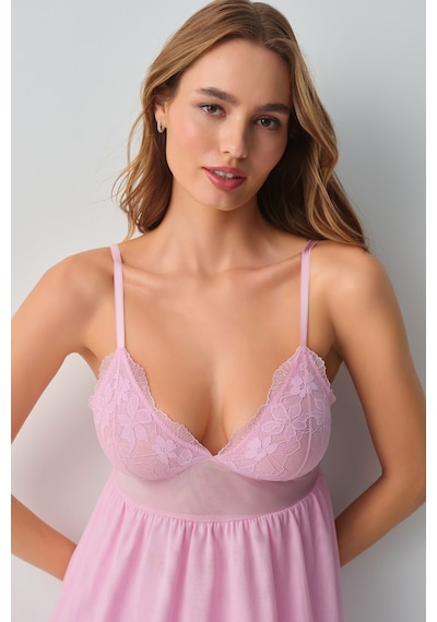 Suwen Scarlet İnce Askılı Dantelli Pijama Üst Wsh11110078077 Pembe