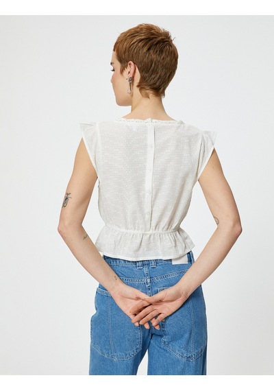 Koton Crop Kolsuz Bluz İşlemeli Bağlama Detaylı Pamuklu Beyaz 4sal60114ıw Beyaz