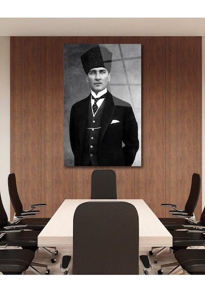 Atatürk Portre Cam Tablo Modern Ev Ofis Salon Hediyelik Büyük Tablo Duvar Dekoru