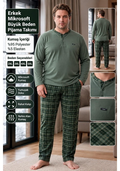 Pijamoni Pjm Erkek Battal Beden Mikrosoft Düğmeli Yaka Kışlık Pijama Takımı 6415/2 - 1 Adet Haki Pijamoni Pjm Erkek Battal Beden Mikrosoft Düğmeli Yaka Kışlık Pijama Takımı 6415/2 - 1 Adet Haki