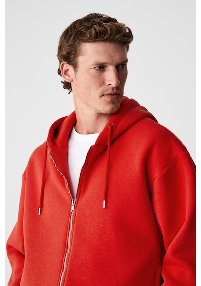Grimelange Ashby Erkek Kapüşonlu Fermuarlı Cepli Kordonlu Boxy Kalıp Kırmızı Sweatshirt Kırmızı