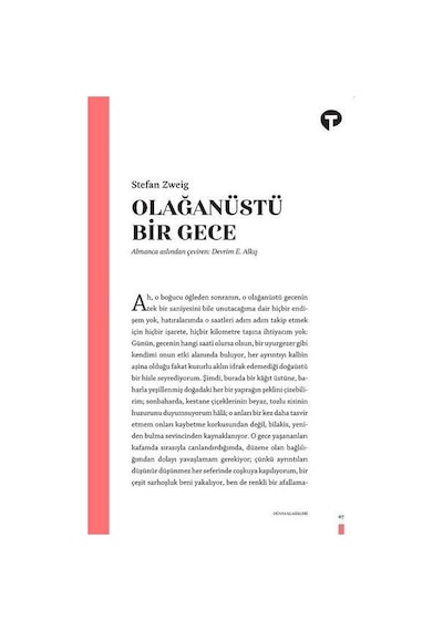 Olağanüstü Bir Gece - Stefan Zweig - Turkuvaz Kitap