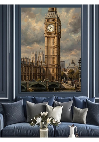 Puslu Londra Big Ben Manzarası Dekoratif Kanvas - Mdf Ahşap Tablo