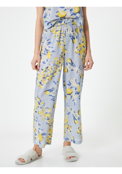 Koton Pijama Altı Beli Bağcıklı Fırfırlı Pamuklu Sarı Desenli 4slk50044mw Sarı
