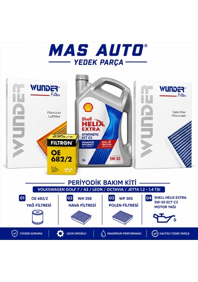 Volkswagen Golf 7 Audi A3 Seat Leon Skoda Octavia Jetta 1.2 1.4 Tsı Periyodik Bakım Kiti Shell Helix Extra 5w30
