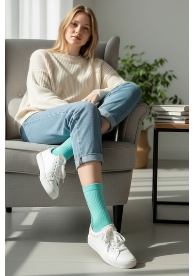 Socks Stores 6 Çift Unisex Renkli Pamuklu Soket Çorap - Renkli Tenis Boy Çorap Turkuaz