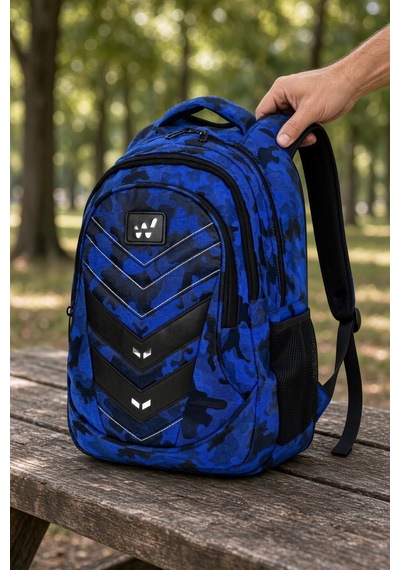 Komando Sırt Çantası Mavi Kamuflaj 3 Gözlü Kamp Ve Outdoor 46x32x18 Cm Çok Renkli