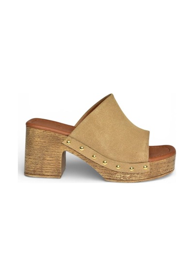 Fox Shoes Y996594002 Bej Süet Kalın Topuklu Kadın Terlik Bej