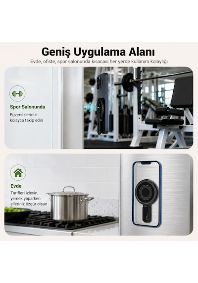 Polham 3in1 Manyetik Telefon Tutucu 360 Döner Parmak Yüzük Ve Ayarlanabilir Telefon Standı, Ful Metal Stand Siyah