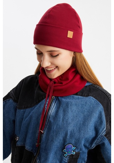 Butikgiz Kadın Balıkçı Style Pamuklu Kaşkorse Terletmez Ultra Hafif Yumuşak Bere Boyunluk Takım Bordo