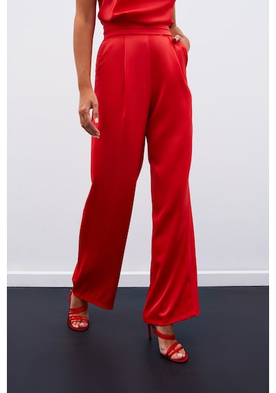 Sateen Cepli Salaş Saten Pantolon - Mercan-134231 Mercan
