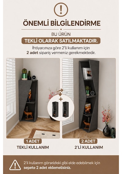 Modern Çok Amaçlı 90 Cm 2 Raflı Köşe Kitaplık Dekoratif Salon Rafı Çok Amaçlı Düzenleyici Organizer Antrasit Modern Çok Amaçlı 90 Cm 2 Raflı Köşe Kitaplık Dekoratif Salon Rafı Çok Amaçlı Düzenleyici Organizer Antrasit