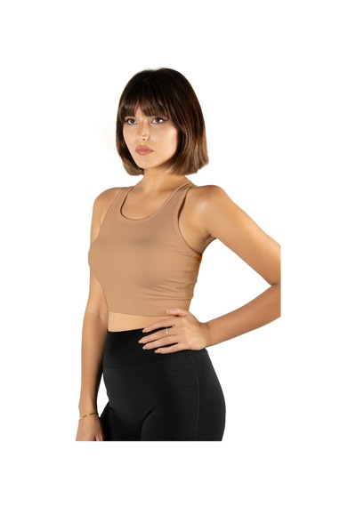 Terapi Men Bej Sırt Detaylı Fitted/vücuda Oturan Kare Yaka Spor Bluz Bej