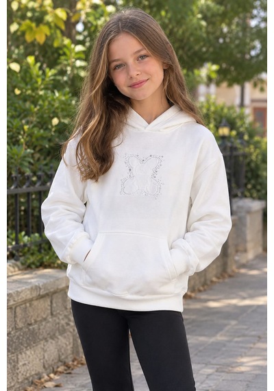 Pançiko Kız Çocuk Kapişonlu Sweat Ekru