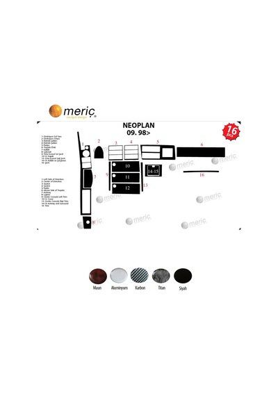 Meriç® Neoplan Star Line Th 516 Ön Torpido Kaplama 16 Prç 1998-› (530158324)
