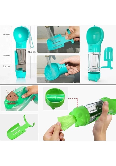 Taşınabilir Hazneli Mama Kaplı ,kaka Poşetli Kedi,köpek Suluğu-300ml