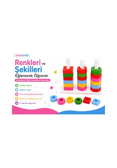 Montessori Tarzı Eğitici Oyuncak 1+ Yaş Renk Ve Şekil Eşleştirme Oyunu Zeka Ve Motor Gelişim Seti