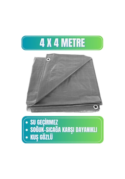 Evkar 4x4 Metre Su Geçirmez Pullu Çadır Branda Tente Yağmurluk Gölgelik 4x4m - Gri