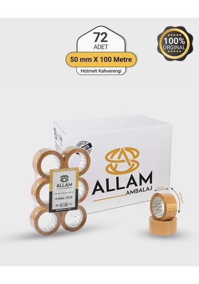 1 Koli 72 Adet Hotmelt Kahverengi Koli Bandı 50mm X 100mt Güçlü Yapışkan