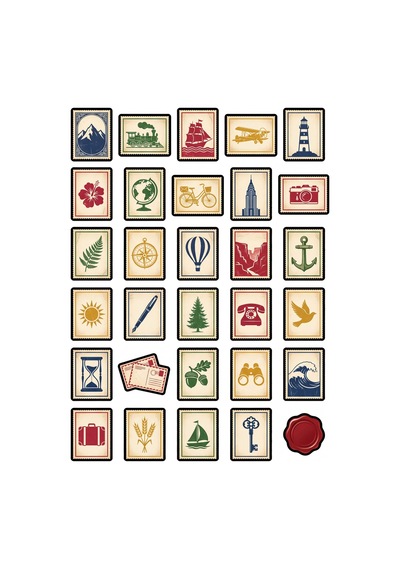 30 Adet Vintage Posta Pulu Seyahat Sticker Seti - Laptop Ajanda Defter Valiz İçin Çok Renkli