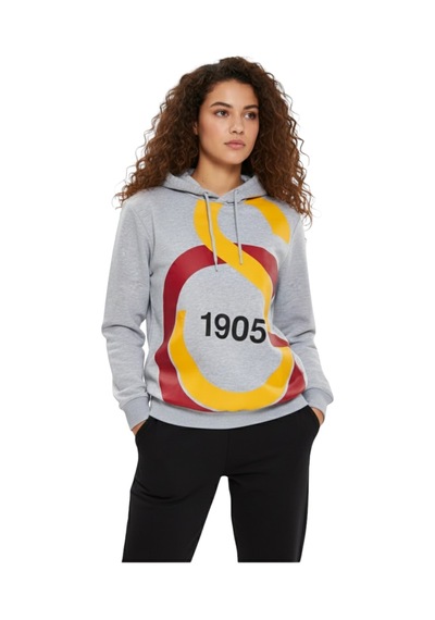 Galatasaray Büyük Logolu Gri Sweatshirt Bayrak Hediyeli Gri