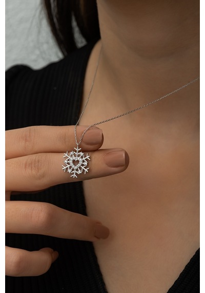 Papatya Silver Kalpli Kartanesi Kolye Nano Zirkon Taşlı Rodyum Kaplama 925 Ayar Gümüş, UVPS100498