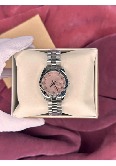 Pembe Kadranlı Datejust Kadın Kol Saati Gümüş