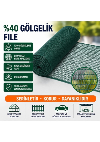 Gölgelik File 1,5x100 M Koruma Filesi %40 Arı Tülü Arı Filesi Kuş Filesi Tavuk Filesi Gölgeleme Tülü Yeşil - Haki