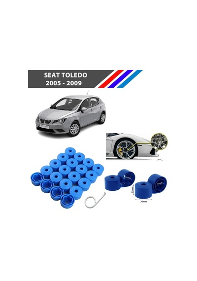 Otozet - Seat Toledo Bijon Civata Kapağı Mavi Renk 20 Adetli Set 17mm 1k06011739b9