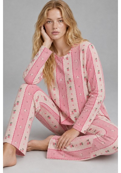 Kadın Bol Paça Relaxed Pembe Pijama Takımı 4692