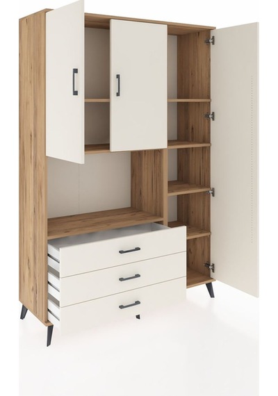 Hyperion Dolap 7 Raflı 3 Çekmeceli 3 Kapaklı 132x44x195 Çam-a... Çam