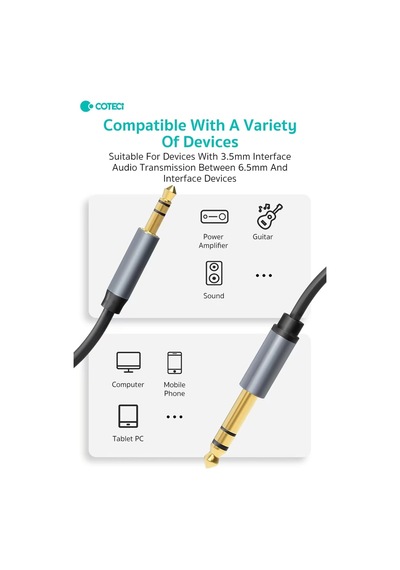6.5mm To 3.5mm Aux Jack Ses Kablosu Jak Dönüştürücü Gitar Amfi Hoparlör Bağlantı Kablosu 2 Metre