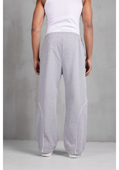 Dark Moda Erkek Oval Şeritli Baskılı Yazlık Baggy Eşofman Gri