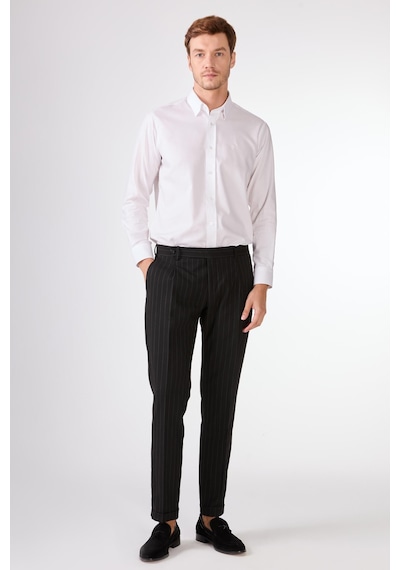 Dufy Siyah Çizgili Erkek Takım Elbise - Slim Fit Siyah