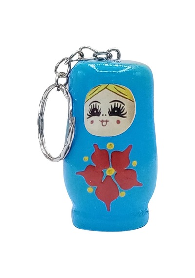 Ahşap Matruşka Bebek Anahtarlık Mavi 5cm Büyük Boy